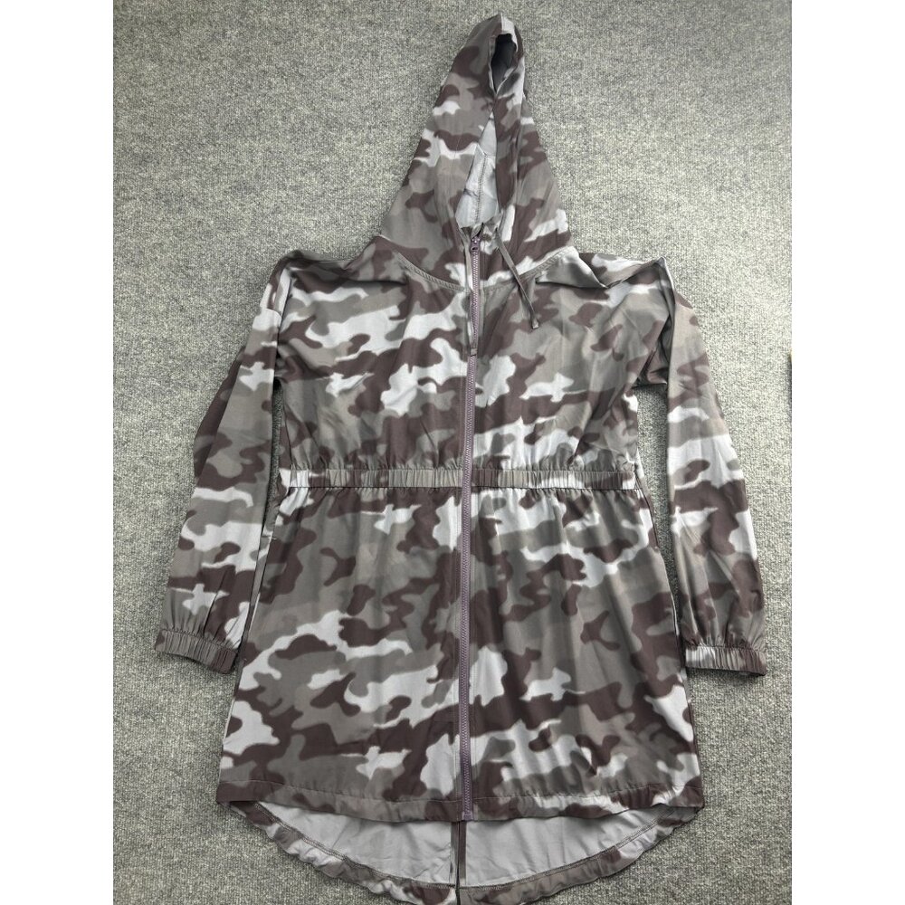 Z By Zella Jacket Womens Large Gray Camo Hooded Zip Longline‎ Lightweight